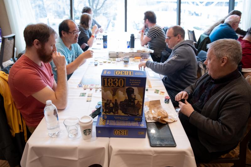 Lots of 18xx train board gaming being tabled.