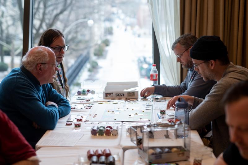 Lots of 18xx train board gaming being tabled.