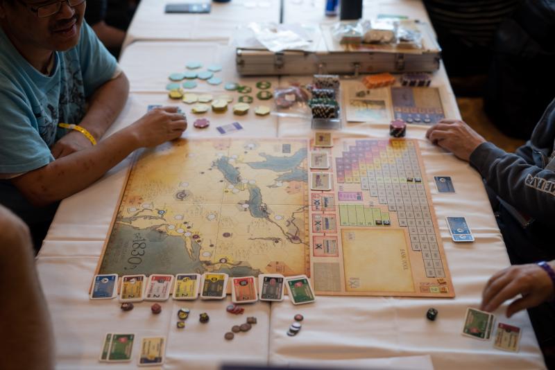 Lots of 18xx train board gaming being tabled.