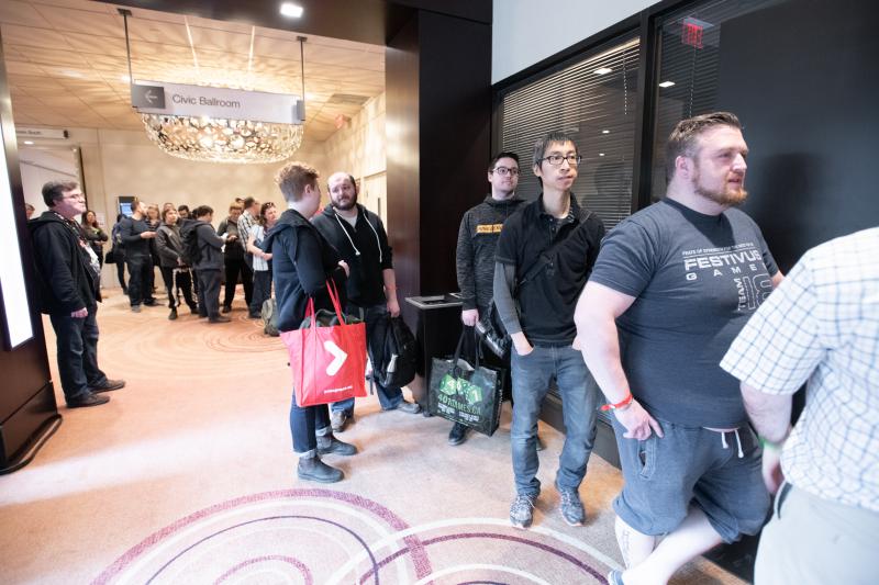 Lots of excitement building in the line for those anxious for the auction to start.