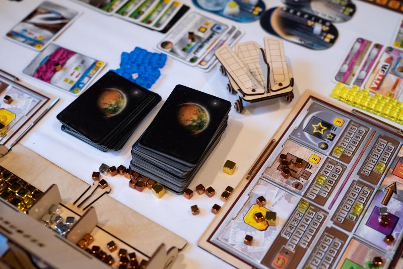 Gaming in the main board game hall.